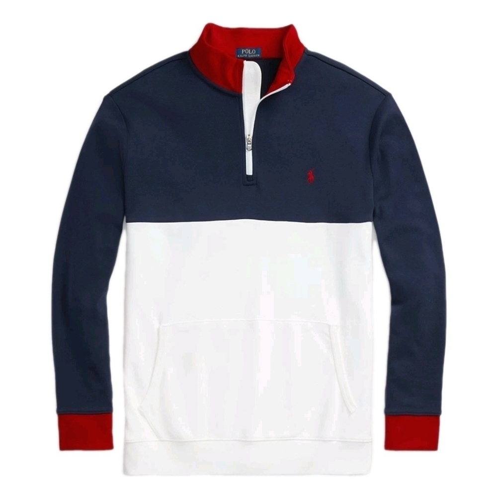 Polo Ralph Lauren Colorblock Logo Quarter Zip Pullover Red / Wht/ Blue Men's XL - Picture 1 of 9